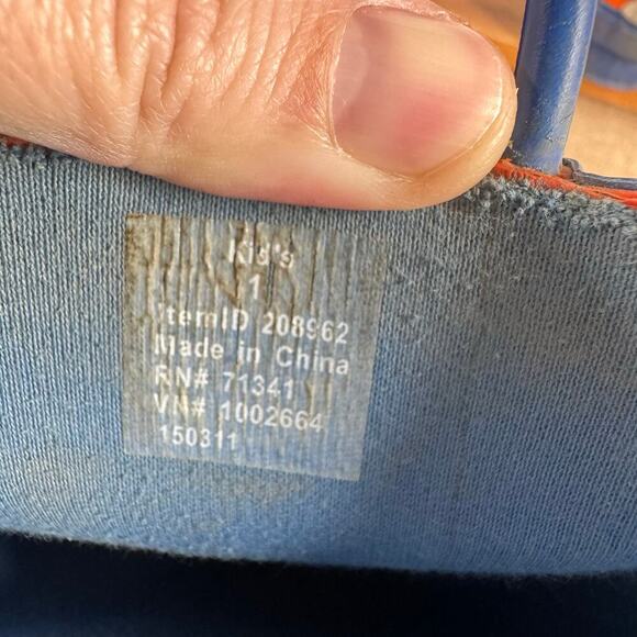 L.L.Bean Rainboot Kids Size 1 Orange Blue Nylon Shaft Pull On Outdoor 150311 - Picture 5 of 6